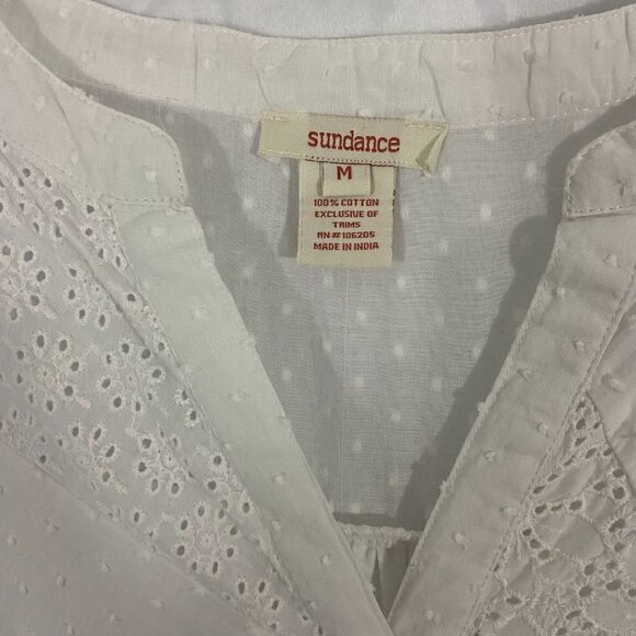 Sundance Women's Long Sleeve Blouse Top Size M Sheer White Cotton Lace V-Neck - Picture 6 of 6